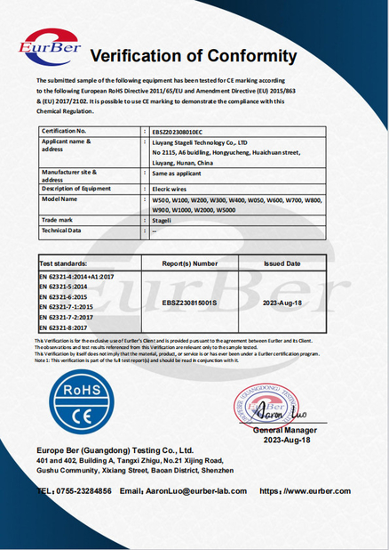 چین Liuyang Stageli Technology Co., Ltd. گواهینامه ها